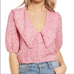 WAYF Amie Blouse Ditsy Pink Floral Peter Pan Collar SZ XS